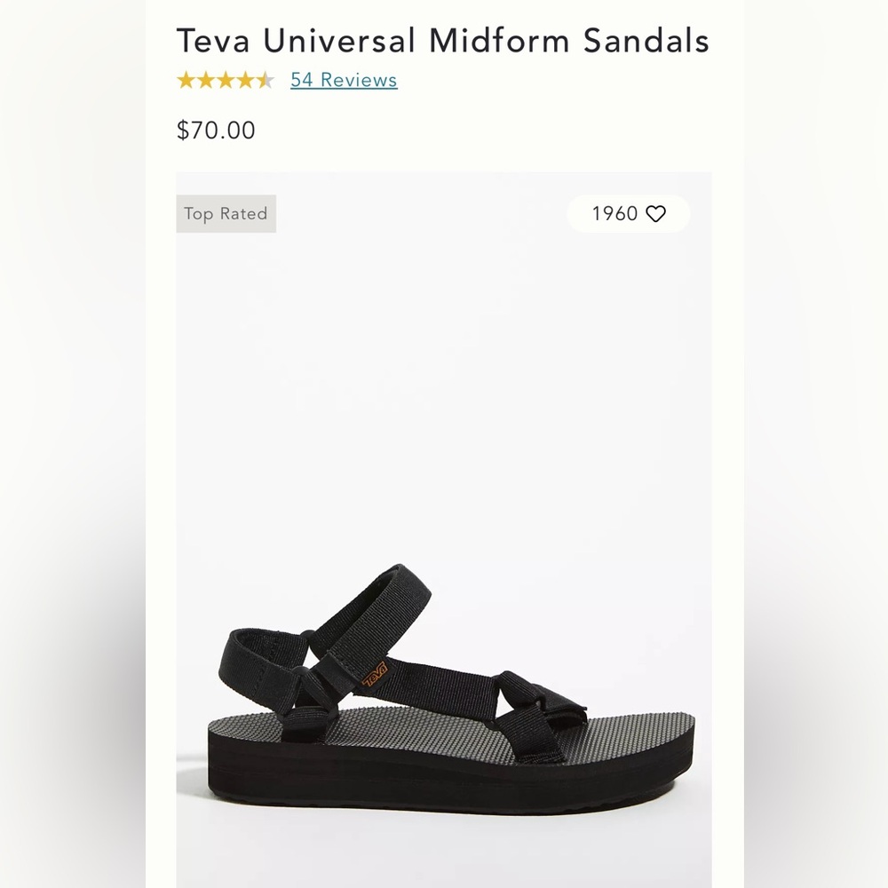 Teva midform sandal EUC. Black sz. 8